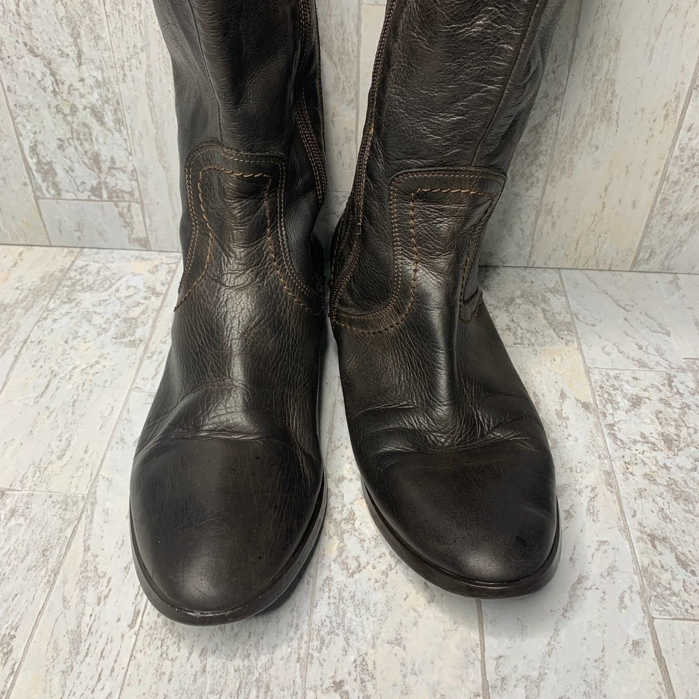 Mally Tall Riding Boots Women Size 41 Brown Leather Closed Toe Low Heel Side Zip View 2